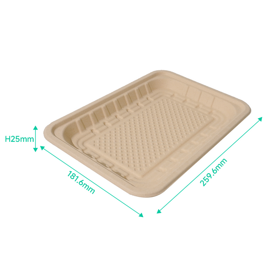 FREE Mold Fees! GreenPack 40oz / 1178ml Compostable Fresh Meat Tray — BPI Certified | OEM/ODM Available