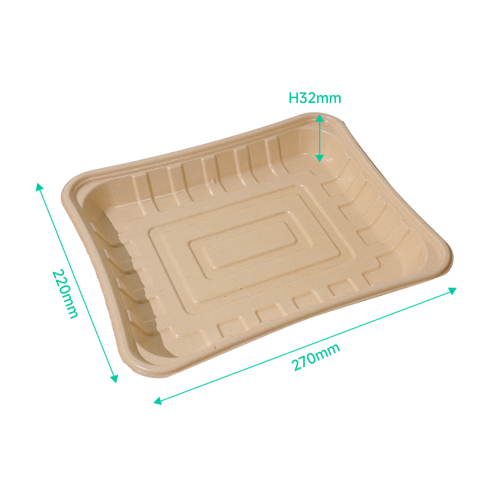 FREE Mold Fees! GreenPack 64oz / 1900ml Compostable Fresh Meat Tray — BPI Certified | OEM/ODM Available